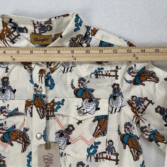 WRANGLER GIRLS L LONG SLEEVE COWGIRL BRONCO BUSTING WESTERN PEARL SNAP NWT - Picture 4 of 13
